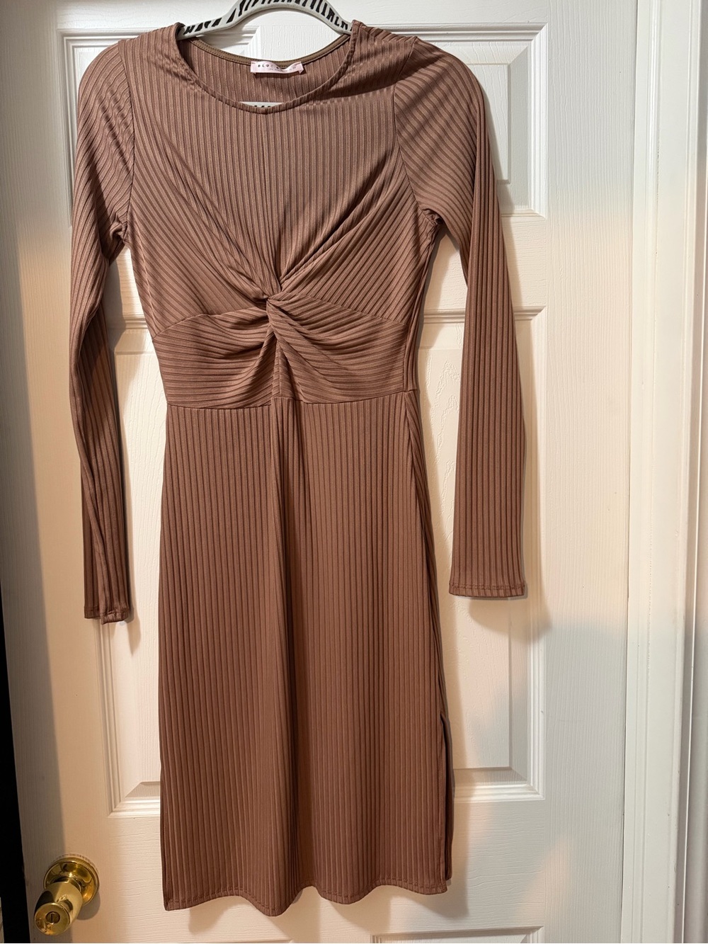 Blue Blush Long Sleeve Twist Front Dress - Brown